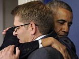 BROMANCE: Obama thanked Carney for his years of service, and announced that deputy Josh Earnest would succeed him