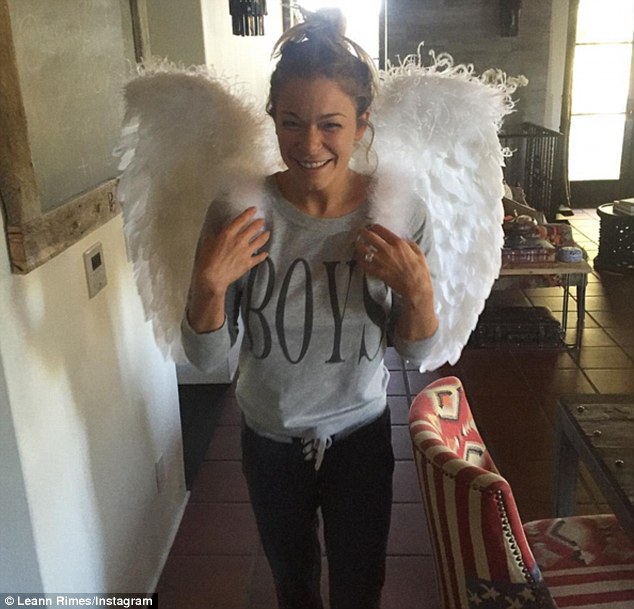 Winged angel: The vocalist has been prepping for the costume bash for weeks, even posting a photo on Instagram as she tried on her feathered angels wings for the first time