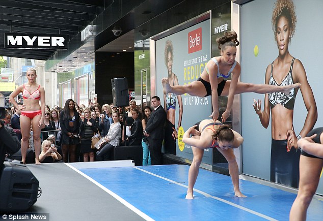 The models test out the Berlei sportswear range as they perform exercises on the stage