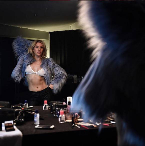 Ellie Goulding poses in sheer bra.