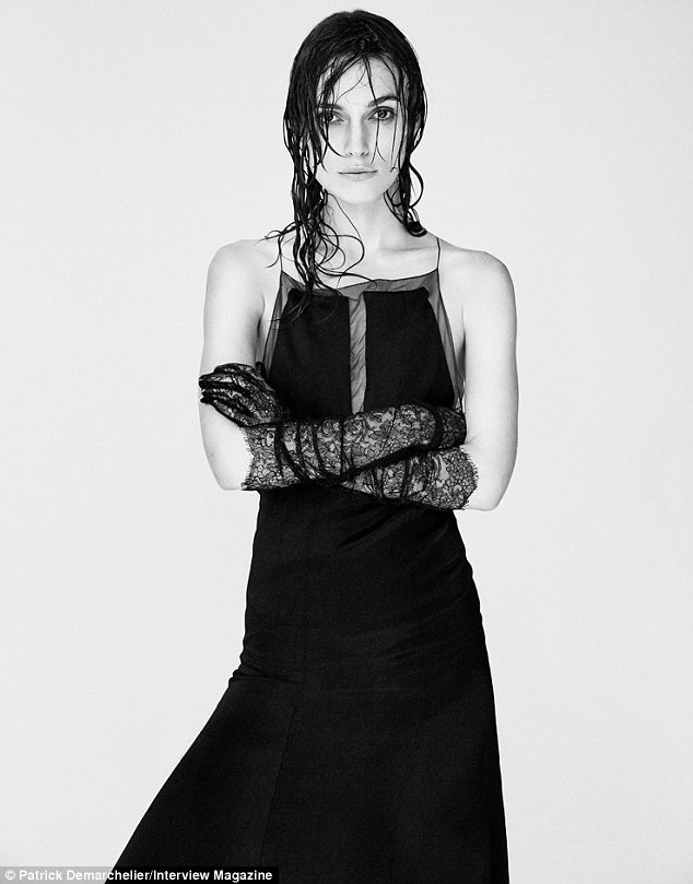 Artistic: Keira Knightley's wet hair is plastered against her face in some of black and white shots by Patrick Demarchelier