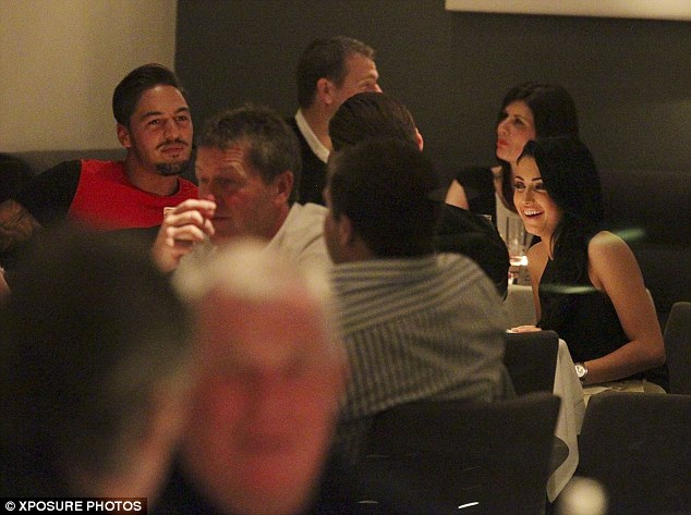 Making the most of their free time: Charlie, Ferne, Mario and Shelby chat away over supper at Alec's restaurant in Brenteood, Essex