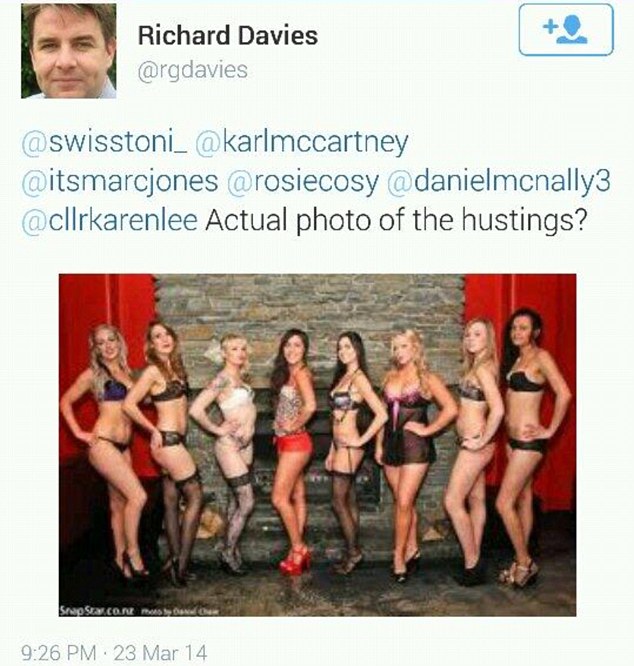 Offensive? Richard Davies tweeted this photograph of women in underwear to Lincoln MP, Karl McCartney