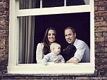 Family portrait: In the shot, taken by award-winning photographer Jason Bell at a window of the Cambridges' home, Apartment 1A of Kensington Palace, Kate looks radiant in the fresh sunshine of spring, William looks more mature and George looks devoted to the cocker spaniel, Lupo