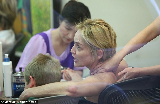 So that's the way: Sharon enjoyed a manicure and a relaxing massage during her salon visit