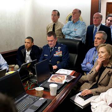 Image: President Barack Obama and members of the national security team receive an update on the mission against Osama bin Laden