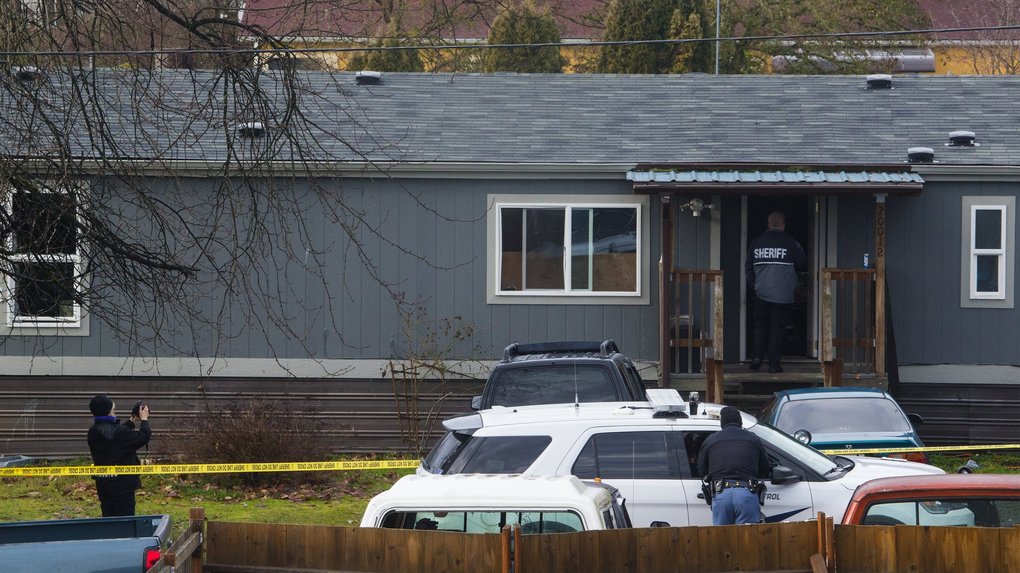 The 911 call involved a reported home invasion at this house in the Frederickson area southeast of Tacoma.  (Ellen M. Banner / The Seattle Times)