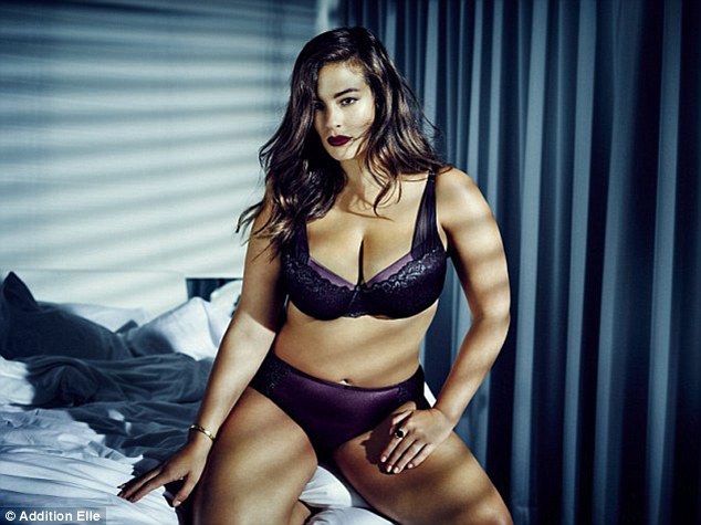 Collaborative venture: Ashley also has a plus-size lingerie line with Addition Elle. She can be seen posing in one of the sets from her recent Black Orchid collection