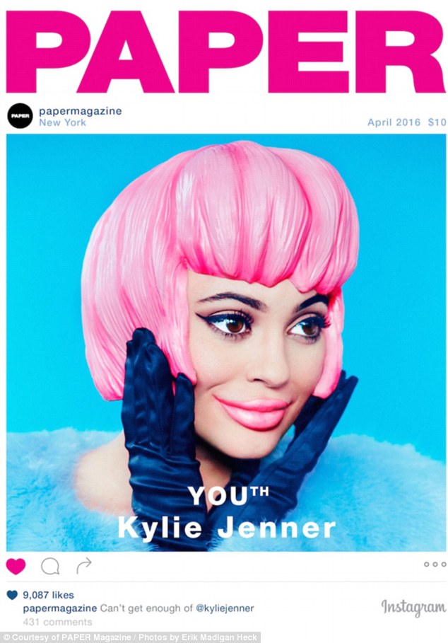 Following in Kim's footsteps: The cover of the April issue shows Kylie looking almost cartoonish in a pink wig 