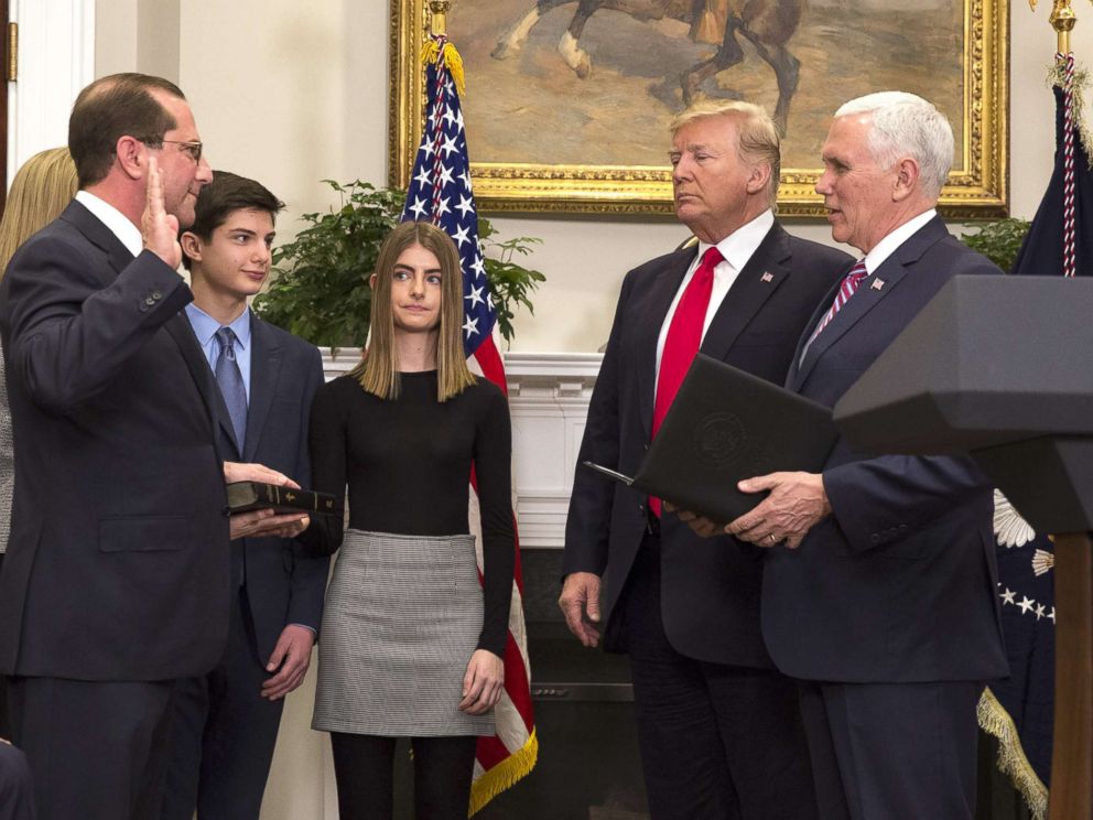 PHOTO: Vice President Mike Pence swears in Alex Azar as the new Secretary of the Department of Health and Human Services with President Donald J. Trump, Jan. 29, 2018 at The White House in Washington, DC. 