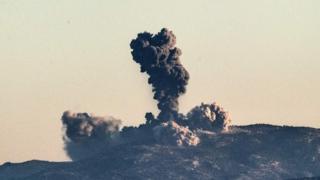 Turkish jet fighters hit the People's Protection Units (YPG) positions on the Syrian side of the border at Hassa in Hatay on 20 January 2018.