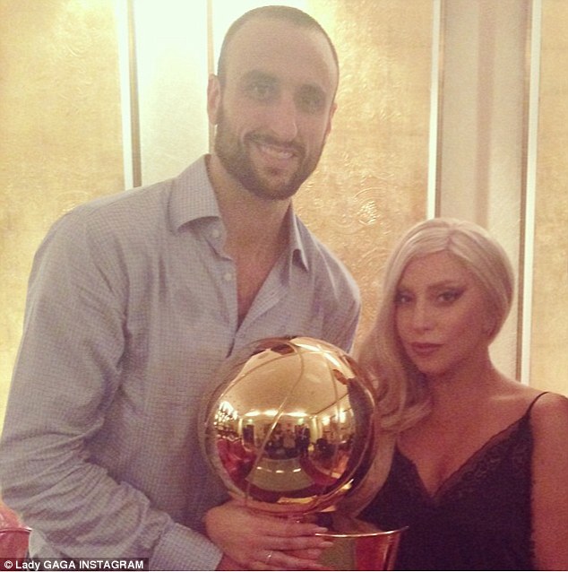 Fan girl: Her night got even better when she managed to get a picture with Spurs star Manu Ginobili. 'Me and Ginobili! My favorite player! He's even taller in person! What a doll!' she captioned a shot of the pair.