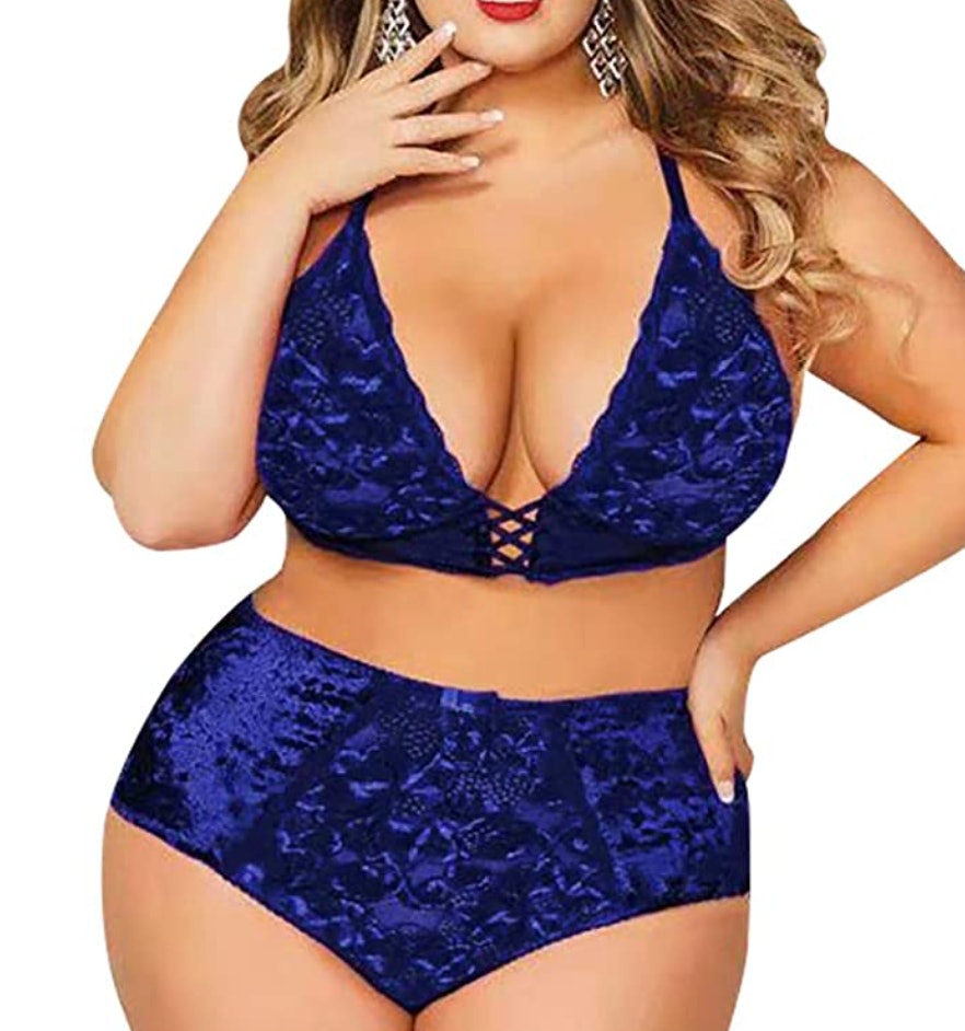 Ella Lust Plus Size Halter Bralette  High Waist Panty Lingerie Set