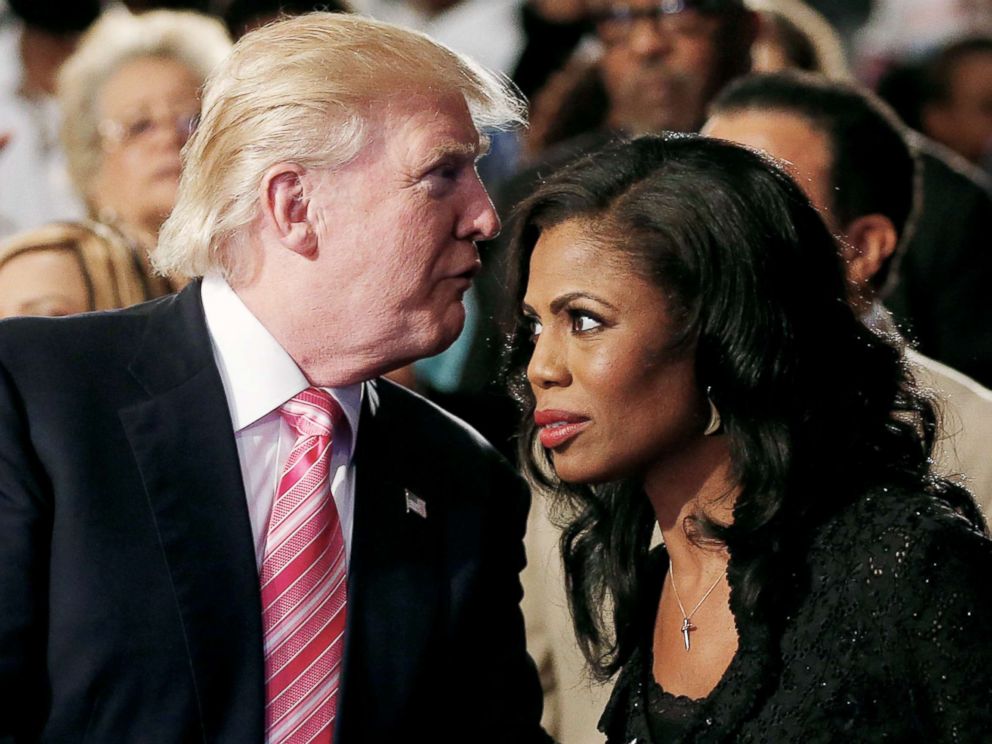 PHOTO: Republican presidential nominee Donald Trump and Omarosa Manigault attend a church service, in Detroit, Sept. 3 2016. 