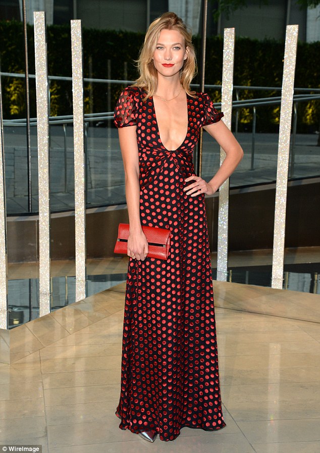 Outdoing herself! Karlie Kloss took the plunge in a chic polka dot dress at the 2015 CFDA Fashion Awards at the Alice Tully Hall in New York City on Monday