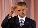 President Obama toasts his guests during the dinner held on the White House South Lawn