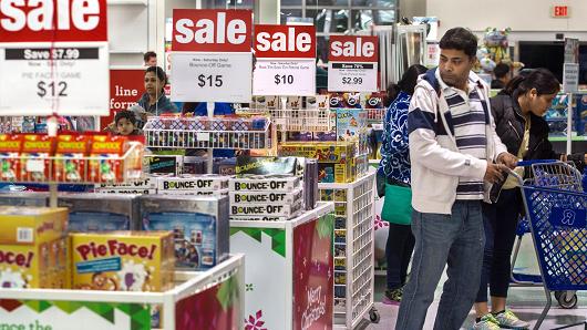 A man shopping in a Toys-R-Us store in Fairfax, Virginia.