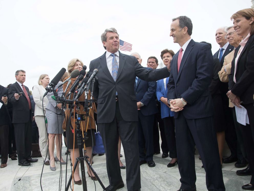 PHOTO: Mike Farris, President, CEO  General Counsel for Alliance Defending Freedom; and David A. Cortman, senior counsel and vice president of U.S. litigation with Alliance Defending Freedom, speak to reporters in Washington on April 21, 2017.