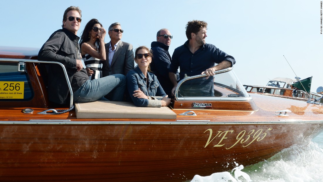 Crawford, front and Gerber arrive in Venice with Amal Alamuddin, second from left, and George Clooney in September for Clooney and Alamuddins wedding.