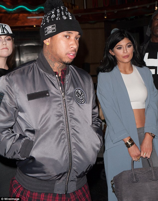 Leaving the girls at home: Tyga pictured with Kylie on Monday at Childrens Hospital LA