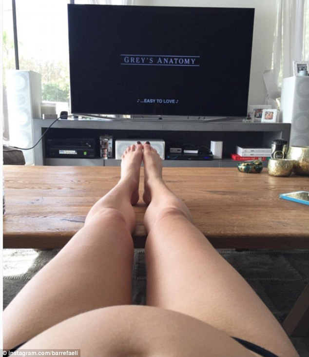 Never too early: Last week the 30-year-old posted a snap to Instagram of her baby bump as she watched Grey's Anatomy in hopes it would influence her child