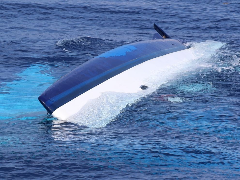 PHOTO: The 37-foot catamaran, Surf into Summer, is pictured while partially sunk, May 15, 2017 in the Florida Straits 30 miles west of Cay Sal, Bahamas.