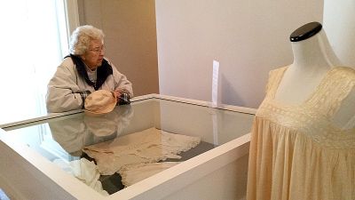 1920s lingerie items from her mother's trousseau -- and even a pair of BVDs that belonged to her uncle -- are shared by Newnan-Coweta Historical Society member and local historian Elizabeth Beers for the new Naughty Newnan: From Corsets to Couture  exhibition at the McRitchie-Hollis Museum. Photo by Jeff Bishop