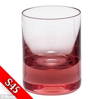 Moser whisky shot glasses in multiple colors, worth $45 each, are also on the registry