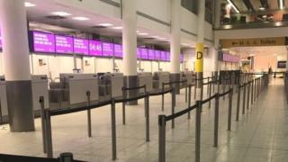 Empty Monarch check-in desks