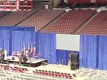 Hillary Clinton spoke Thursday in an arena at Texas Southern University which seats 8,100 people, but organizers closed off most of the seats with 15-foot-tall blue curtains ? leaving a much smaller area for her audience