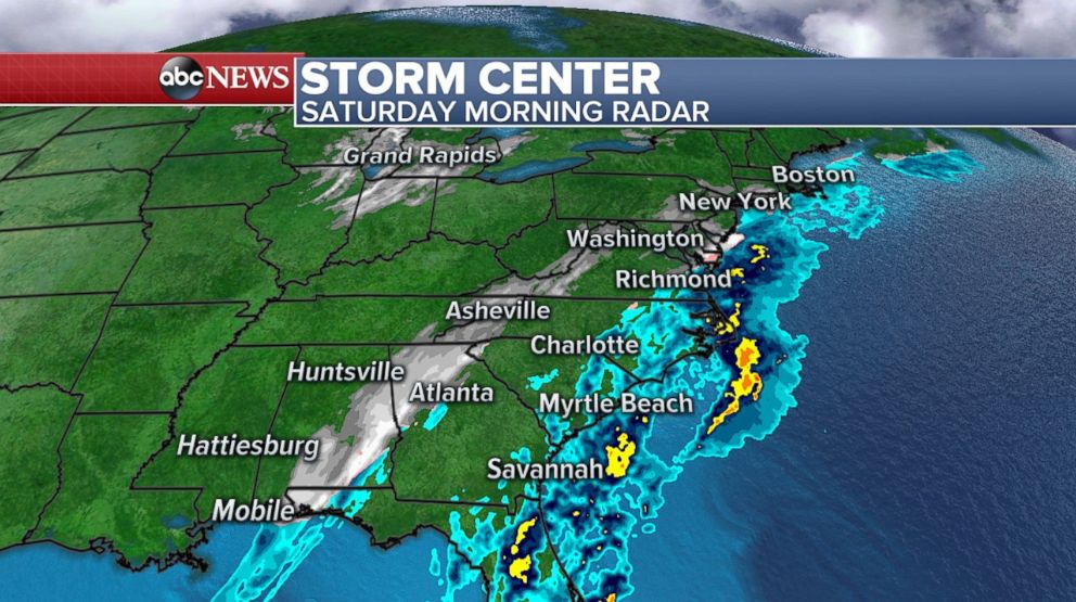 PHOTO: The Saturday morning radar shows the storm heading to the mid-Atlantic.