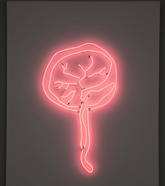 Zoe Buckman, Untitled 7 (Present Life) (2013) Neon mounted on corrian  57.5 x 41.5 in.  Edition of 3 Image courtesy the artist and Bethanie Brady Artist Management 