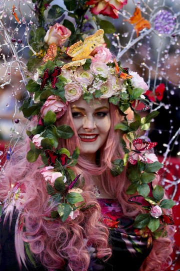 A guest arrives for the opening ceremony of the 22nd Life Ball in Vienna. Life Ball is Europe's largest annual AIDS charity event and takes place in Vienna's city hall. (Leonhard Foeger/Reuters)