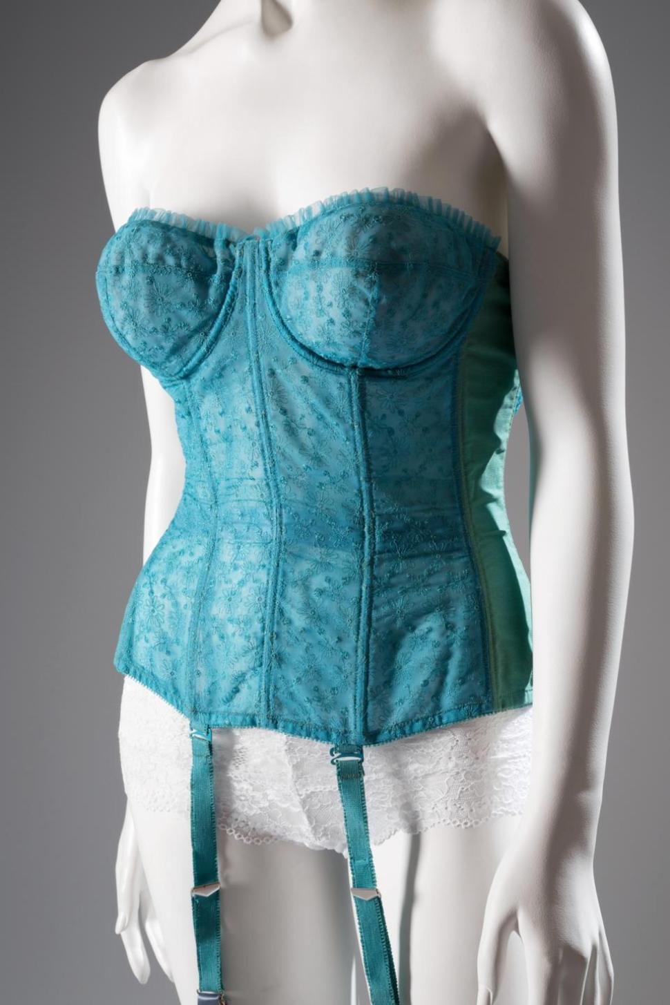 The Warner’s Corselet, with embroidered nylon net and elastic, circa 1960, from the Merry Widow line.