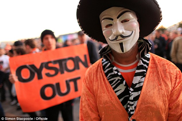 Blackpool fans vent their disgust at the Oyston family, who own the club, on Tuesday night