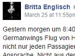 Screen grab of post on Germanwings Facebook page