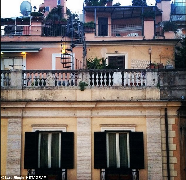 Nice digs: Bingle posted a picture on social media of her hotel in Rome - and gave her Italian a go tagging it: 'Buongiorno!'