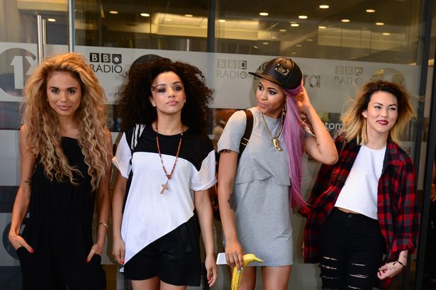 Jess Plummer, Shereen Cutkelvin, Amira McCarthy and Asami Zdrenka of Neon Jungle sighted leaving BBC Radio One in London