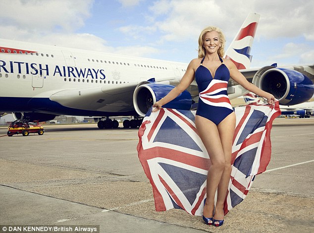 Flying the flag for Britain: Michelle wore a bespoke British Airways-inspired Ultimo swimming costume