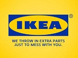 The re-worked version of Ikea's famous logo pokes fun at the difficulty customers sometimes have in putting together the flat-pack furniture