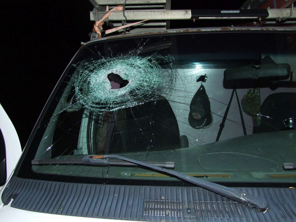 PHOTO: An undated photo released by the Genesee County Sheriffs Office shows a car windshield that was smashed by a rock thrown from an overpass on Oct. 20, 2017, in Vienna Township, Mich.