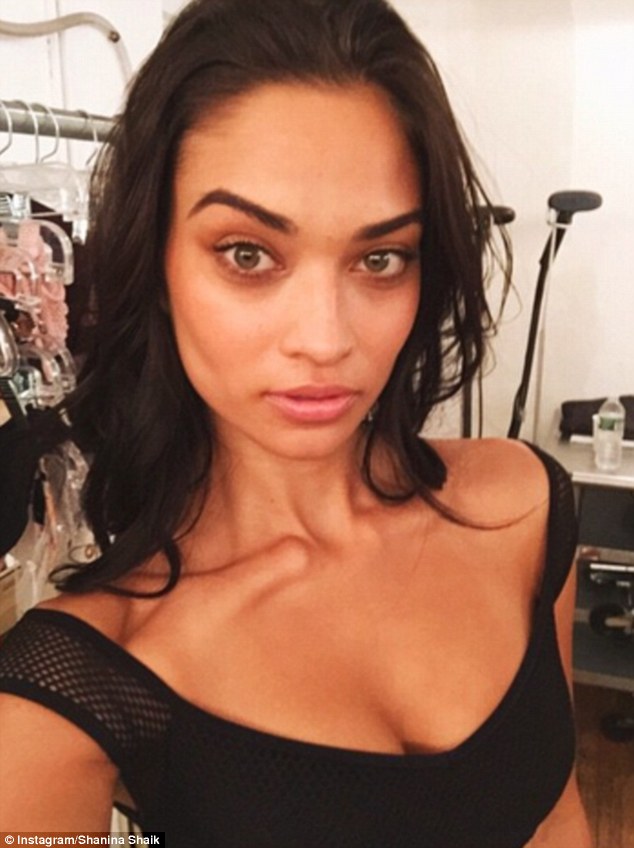 Glowing: Shanina Shaik looked radiant as she posed for a selfie showcasing her sun-kissed look, ahead of a Victoria's Secret's photo shoot on Friday