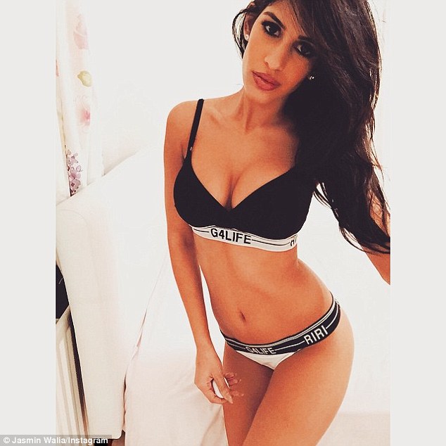 Flashing the flesh: Jasmin Walia took to her social media sites on Thursday to share a series of revealing snaps and announce her new fitness regime