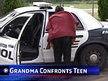 'What did you do?!' The teenagers furious grandmother catches up with him as he sits in the back of the police car after being handed over by his mother