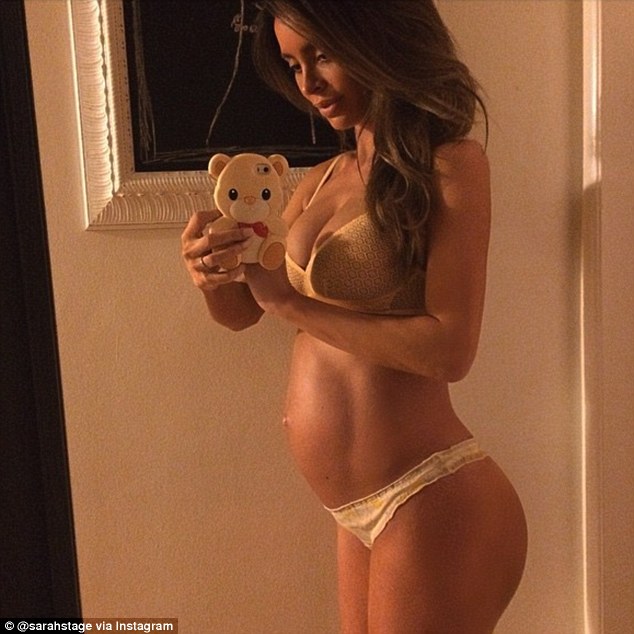 Pregnant model Sarah Stage snapped this photo of herself flaunting her barely-there baby bump 10 days before she was supposed to give birth to her son