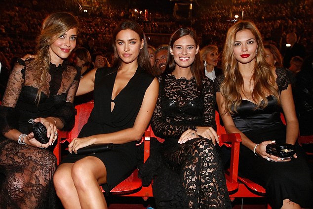 The glamorous: Irina Shayk, Ana Beatriz Barros, Bianca Balti and Katsia Zingarevich took to their seats for the performance which showcased the luxury lingerie brand's new collection