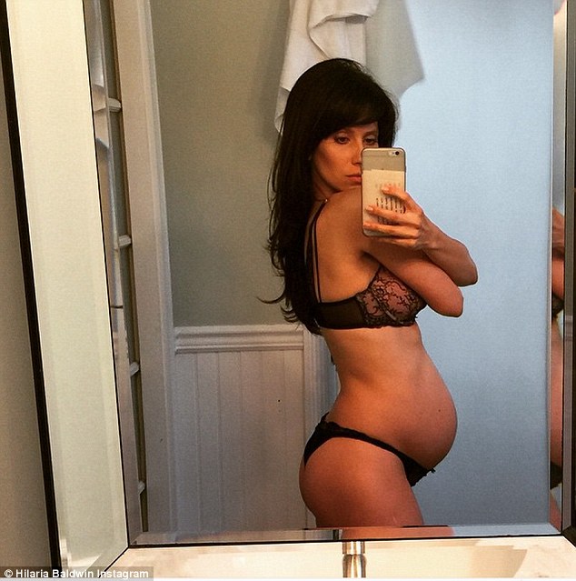 Growing: Hilaria Baldwin shared this picture on Instagram on Friday, writing, '6.5 months! This is a loooooowwwwww baby #BaldwinBabyBump'